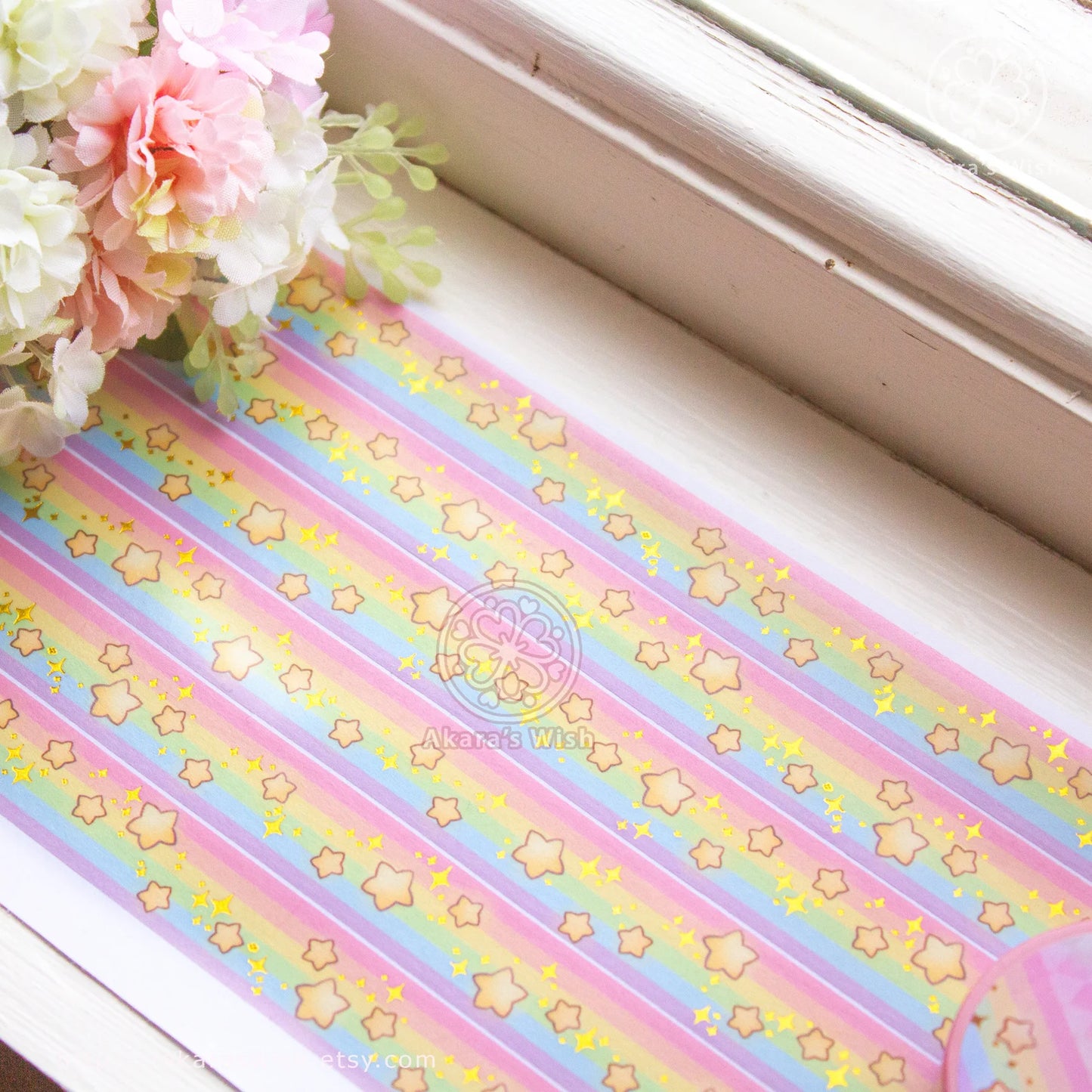 Rainbow Stars Washi Tape with Gold Foil