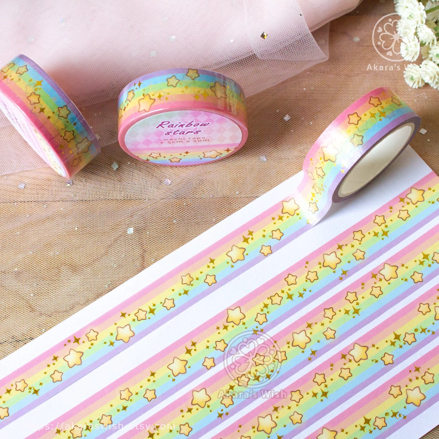 Rainbow Stars Washi Tape with Gold Foil