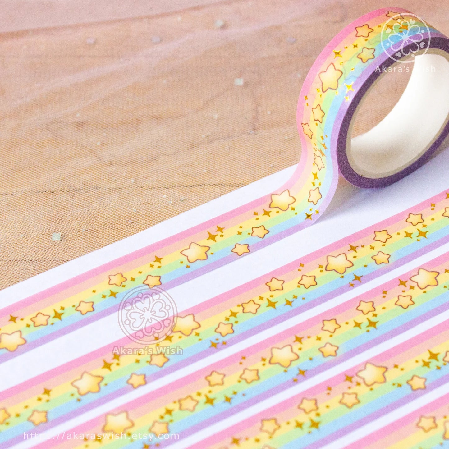 Rainbow Stars Washi Tape with Gold Foil