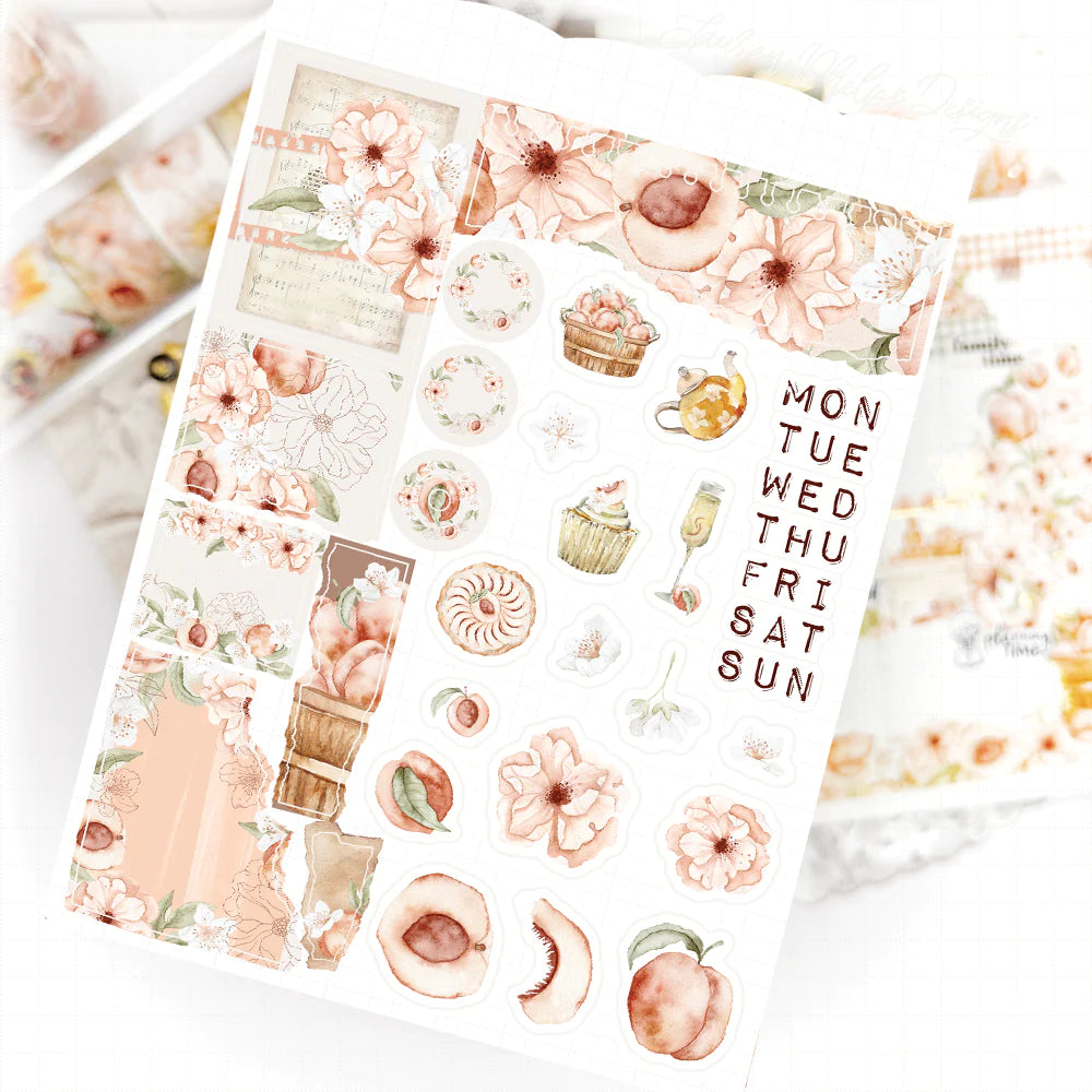Sweet Peach Satin P.E.T. Journaling Sticker Sheet Set