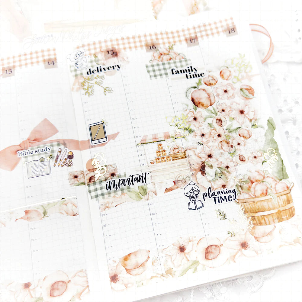 Sweet Peach Satin P.E.T. Journaling Sticker Sheet Set