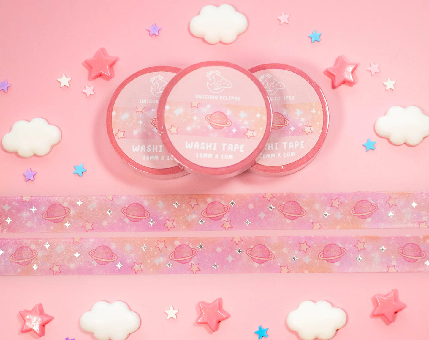 Pink Galaxy Silver Foil Washi Tape