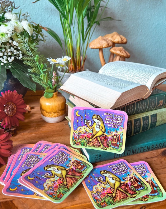 Slow Down and Enjoy Frog - Large Waterproof Sticker