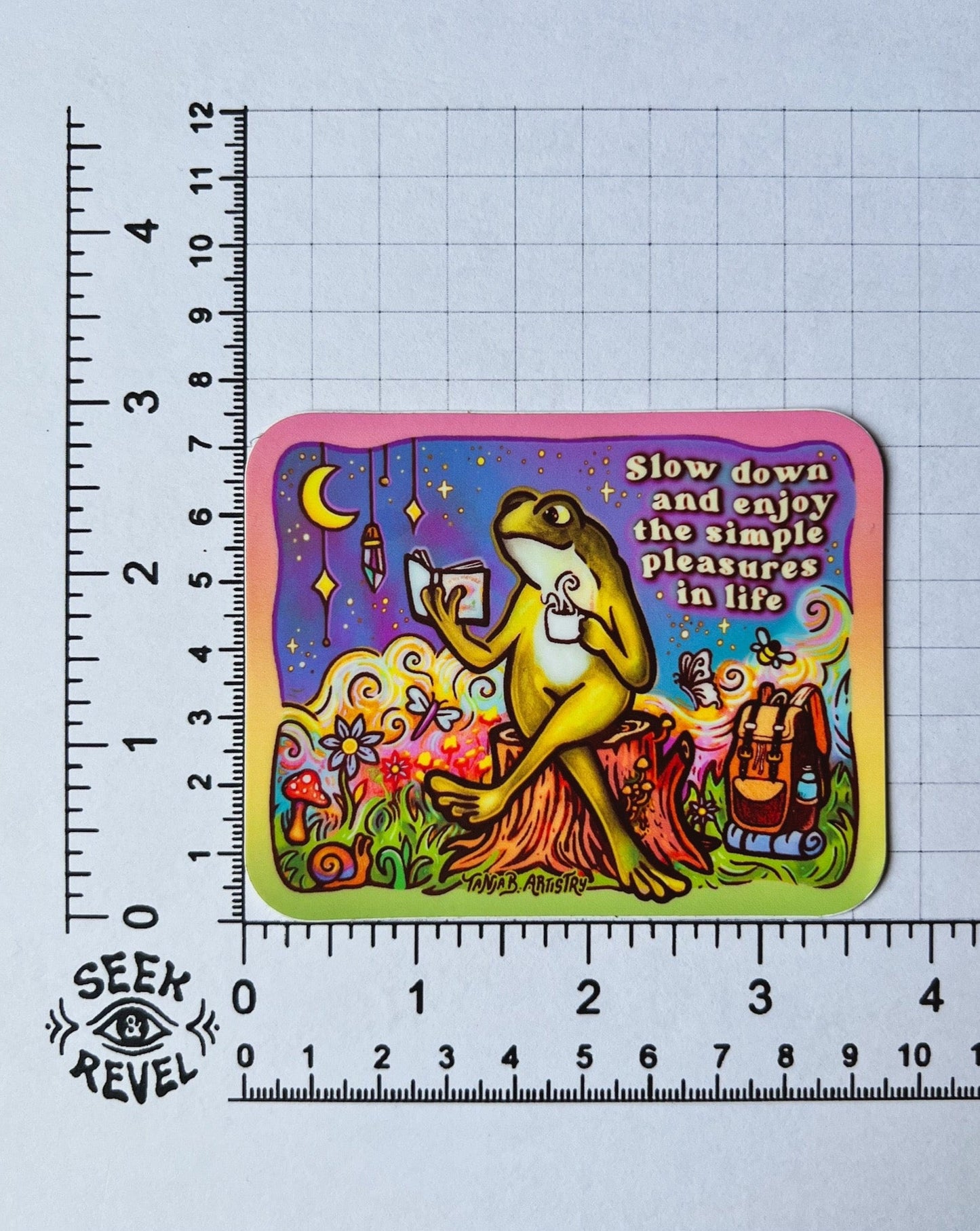 Slow Down and Enjoy Frog - Large Waterproof Sticker