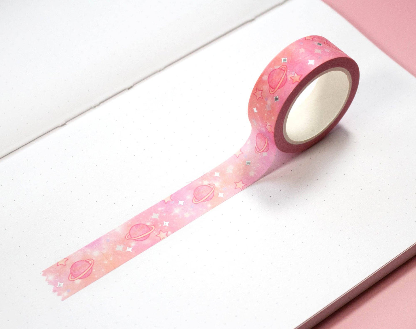 Pink Galaxy Silver Foil Washi Tape