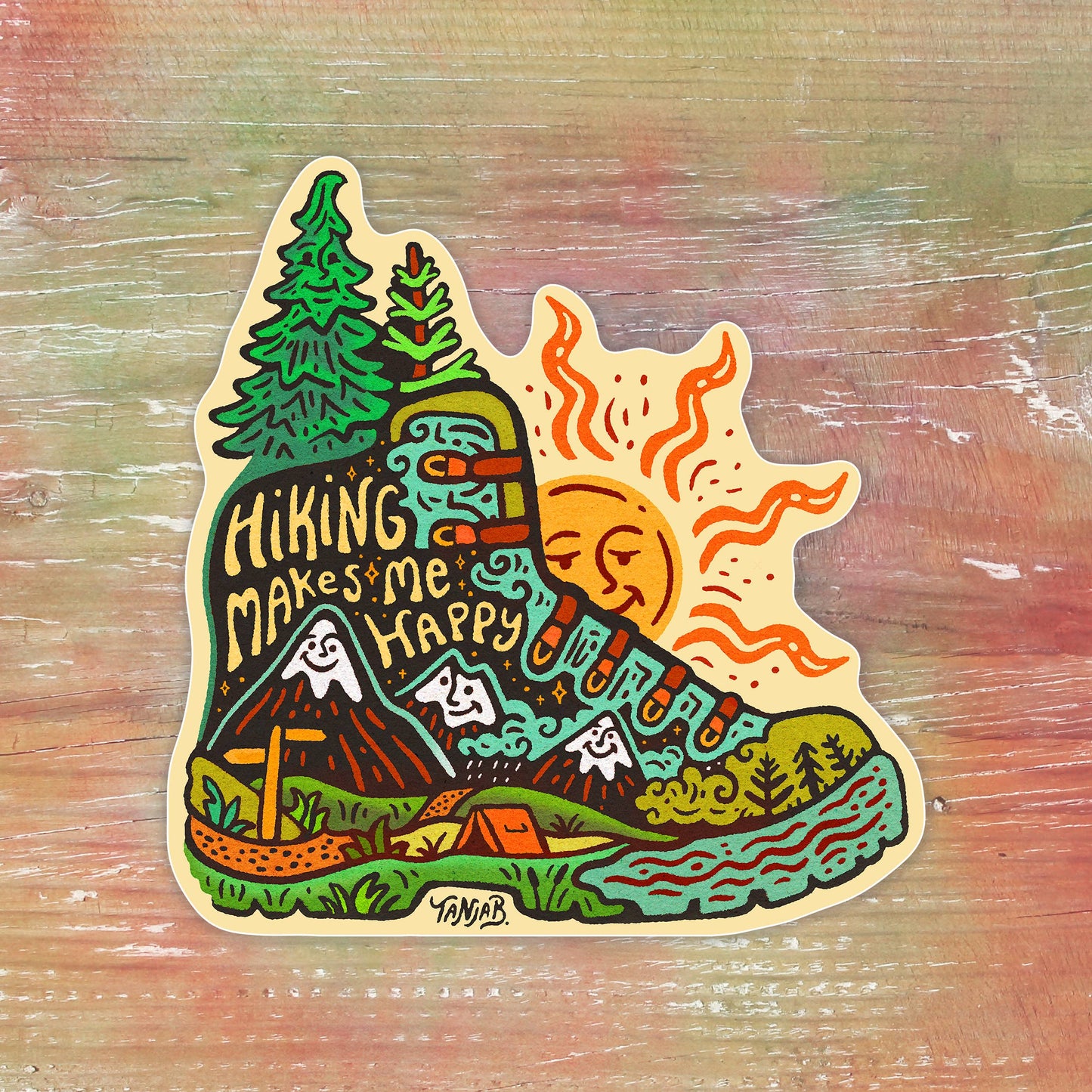 Hiking Makes Me Happy - Large Waterproof Sticker
