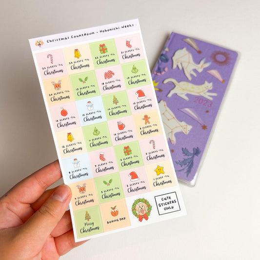 Christmas Countdown Stickers for Hobonichi Weeks