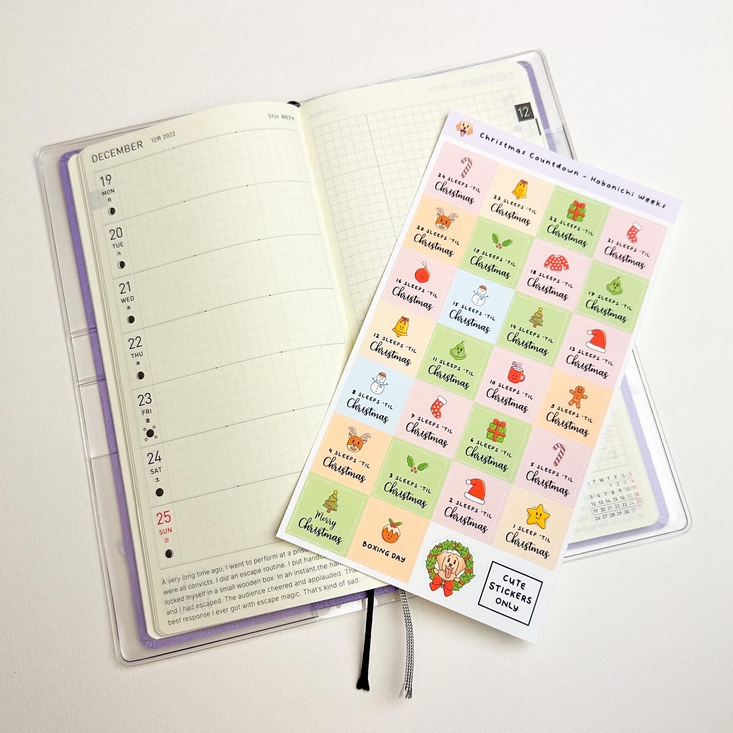 Christmas Countdown Stickers for Hobonichi Weeks