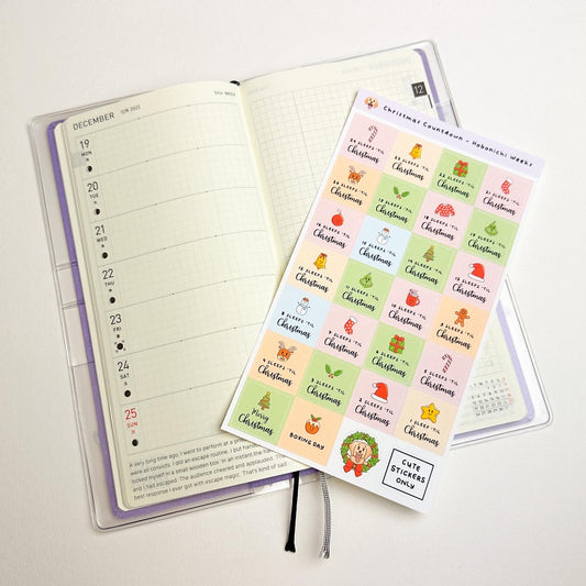 Christmas Countdown Stickers for Hobonichi Weeks