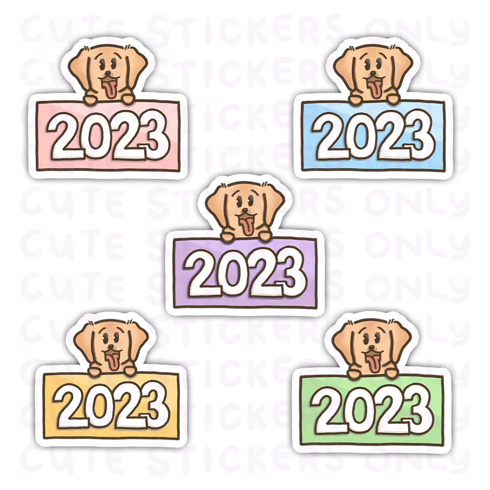 New Year 2023 Pastel Signs - Joey the Goldie Die Cut Stickers
