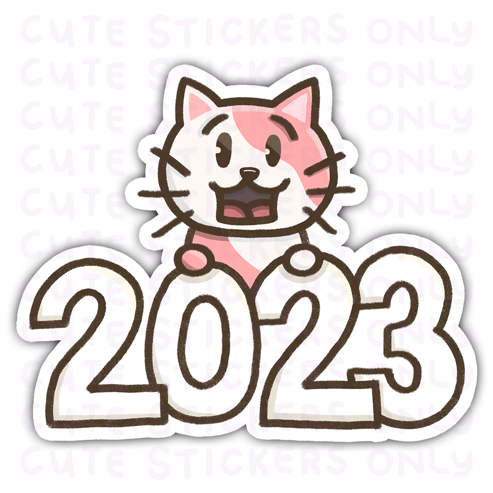 New Year 2023 - Cake the Strawberry Cat Die Cut Stickers