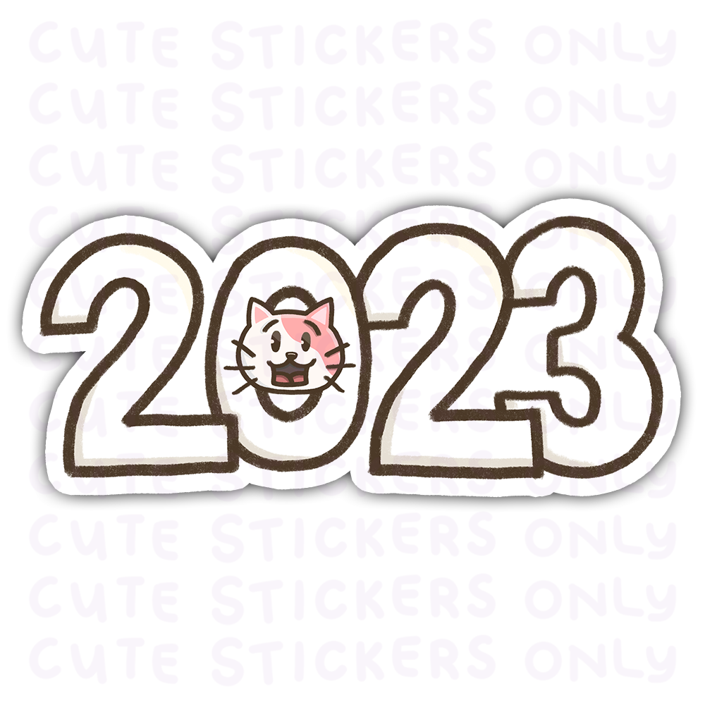 New Year 2023 - Cake the Strawberry Cat Die Cut Stickers