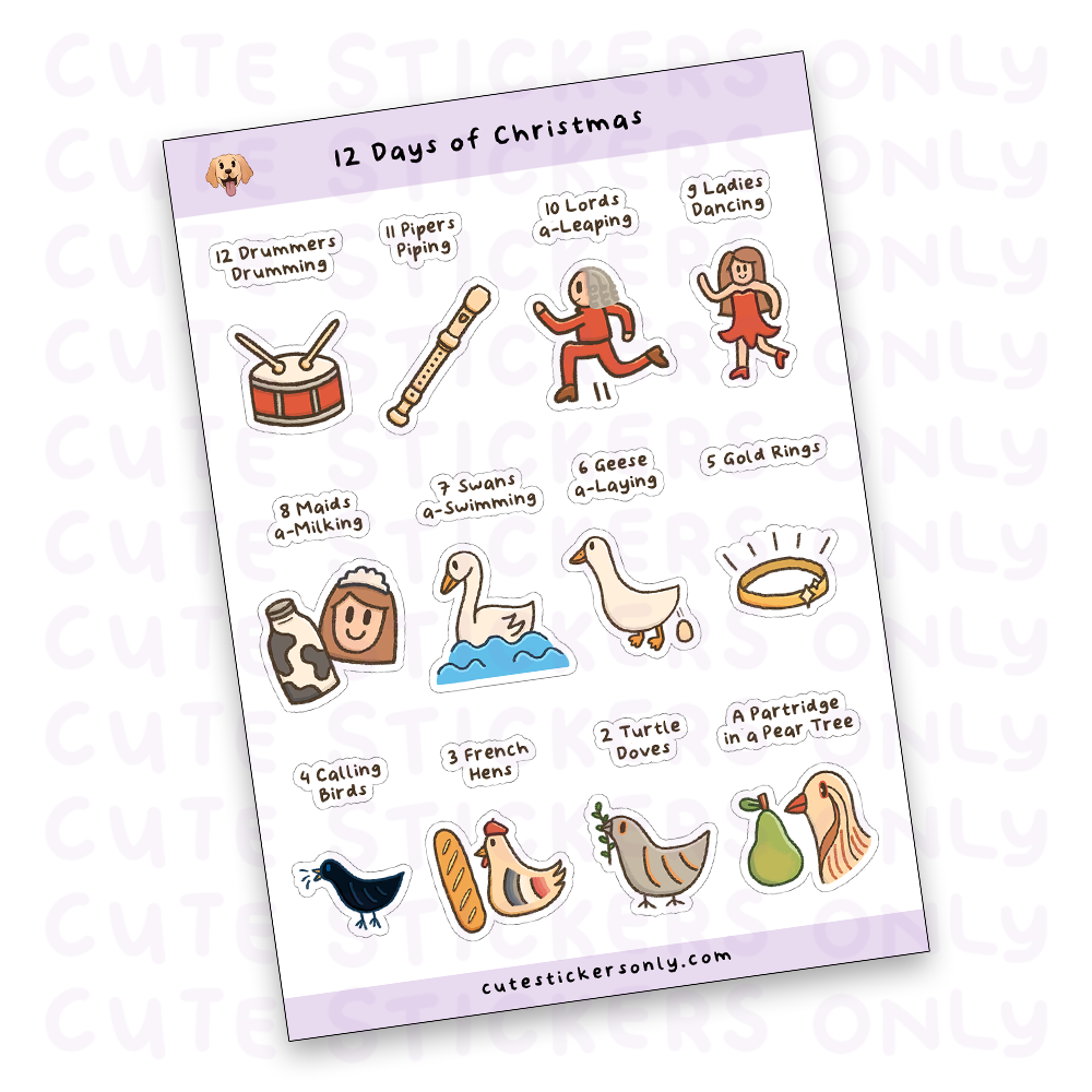 12 Days of Christmas Sticker Sheet