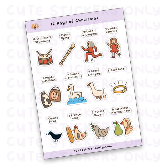 12 Days of Christmas Sticker Sheet