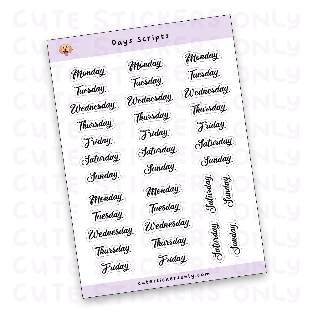 Days Scripts Sticker Sheet (Transparent)