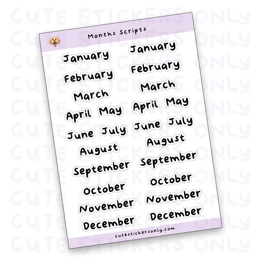 Months Scripts Sticker Sheet (Transparent)
