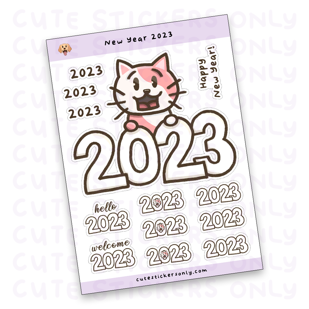 New Year 2023 - Cake the Strawberry Cat Sticker Sheet (Transparent)