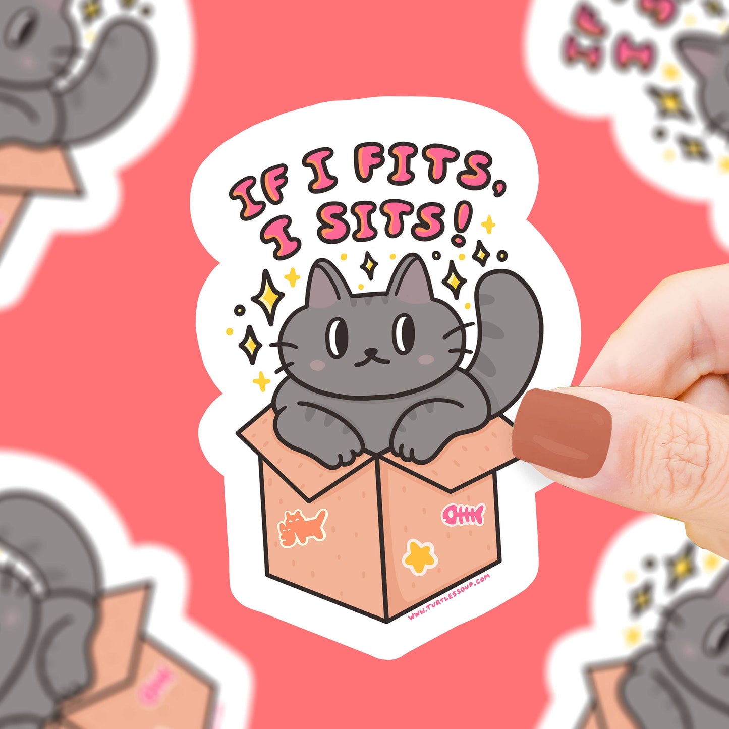 If I Fits I Sits Funny Cat Meme Vinyl Sticker