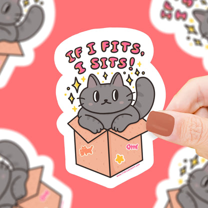 If I Fits I Sits Funny Cat Meme Vinyl Sticker