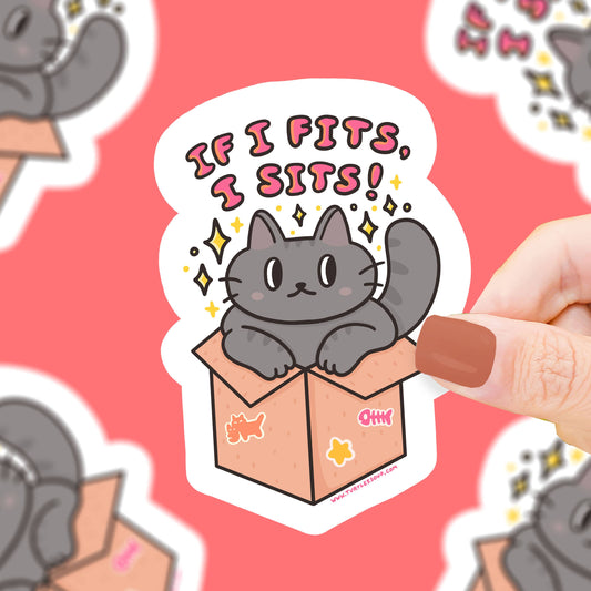 If I Fits I Sits Funny Cat Meme Vinyl Sticker