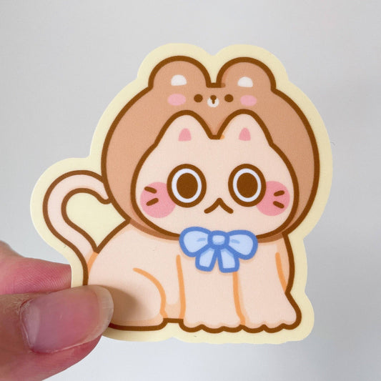 Bear Hat Cat Vinyl Sticker