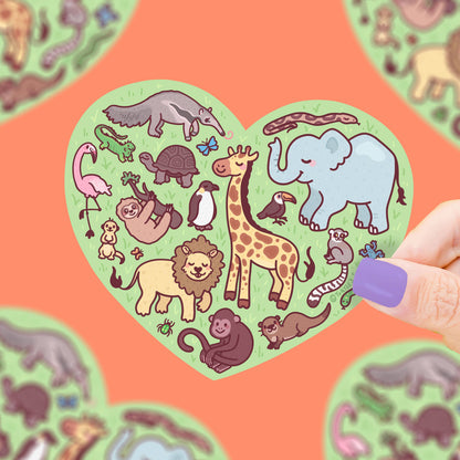 Zoo Animals Heart Vinyl Sticker