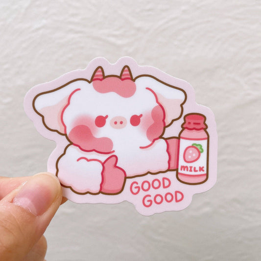 Strawberry Milk Cow Vinyl Sticker