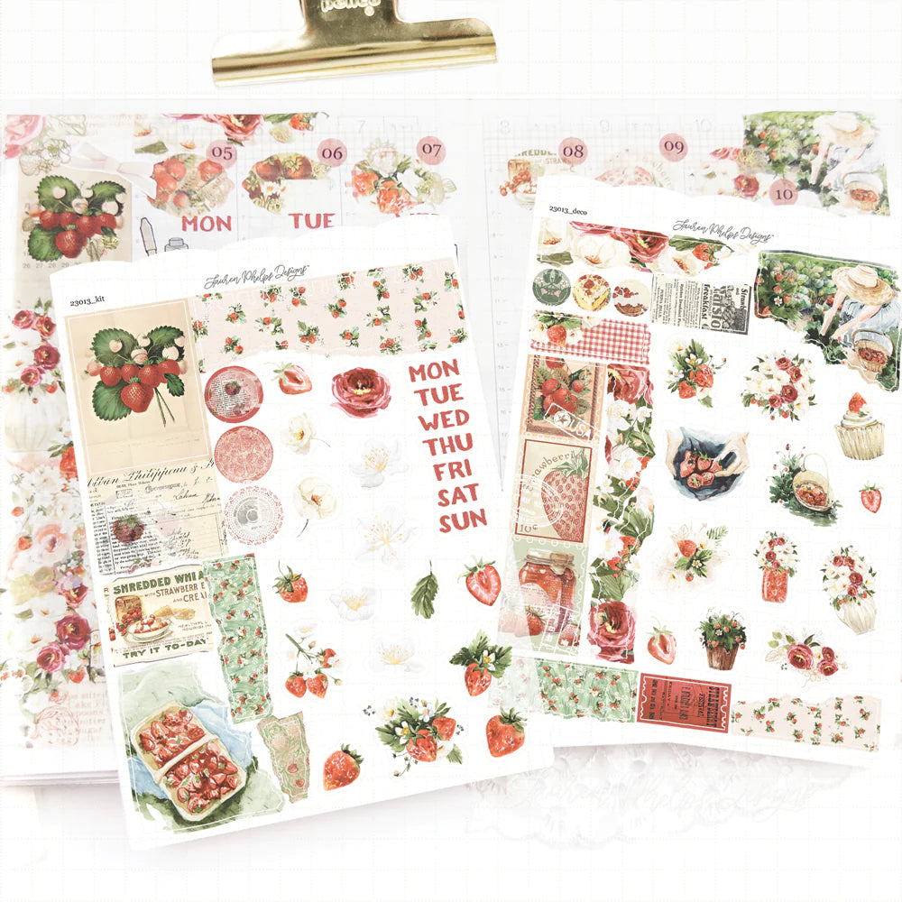 Strawberry Season Satin P.E.T. Journaling Sticker Sheet Set