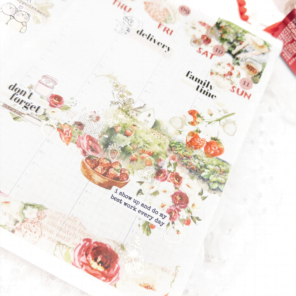 Strawberry Season Satin P.E.T. Journaling Sticker Sheet Set