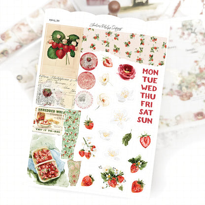Strawberry Season Satin P.E.T. Journaling Sticker Sheet Set