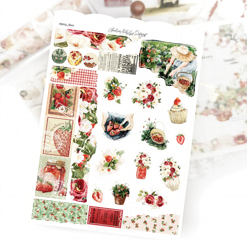 Strawberry Season Satin P.E.T. Journaling Sticker Sheet Set