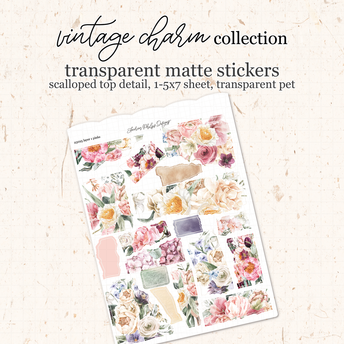 Blooms Satin P.E.T. Sticker Sheet - Vintage Charm Advent 2023 Extras