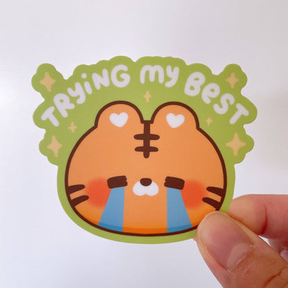 Trying My Best Crying Tiger Vinyl Sticker