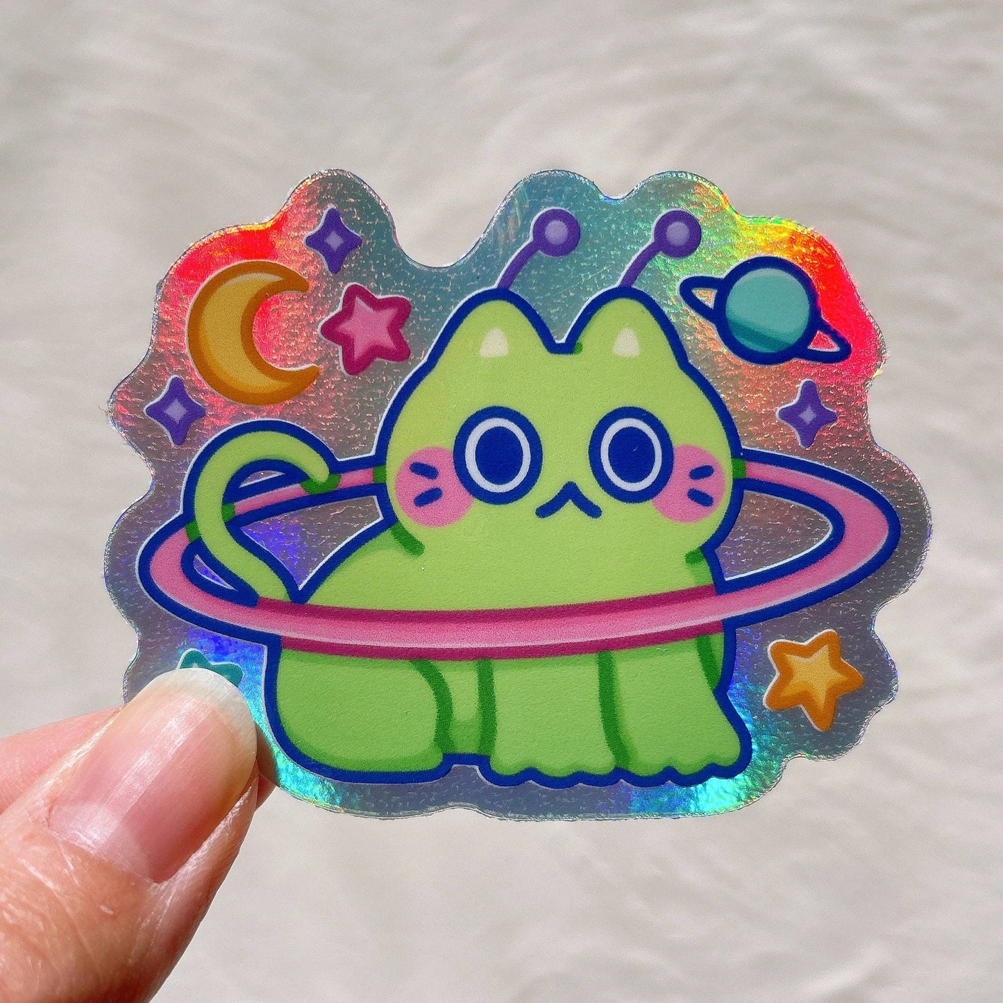 Planet Cat Holographic Vinyl Sticker