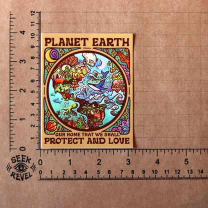 Planet Earth, Protect and Love - Large Waterproof Sticker