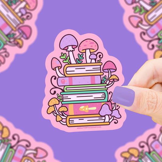 Mushroom Stacked Books Vinyl Sticker