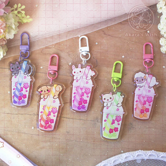 Boba Animals Glitter Epoxy Keychains