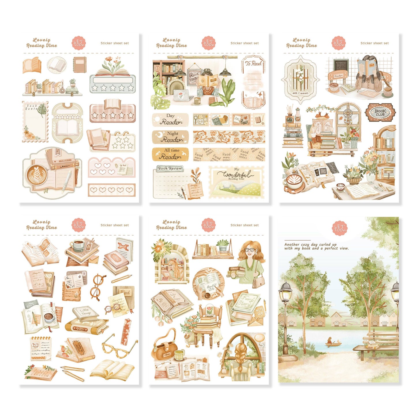 Lovely Reading Time - Sticker Sheet Set of 5 + Postcard