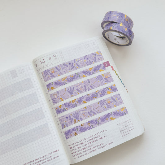 Lavender Washi Tapes (Set of 15mm + 10mm) with Gold Foil
