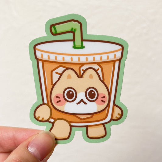 Iced Coffee Cat Meme Vinyl Sticker