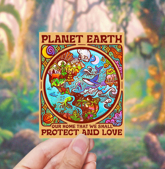 Planet Earth, Protect and Love - Large Waterproof Sticker
