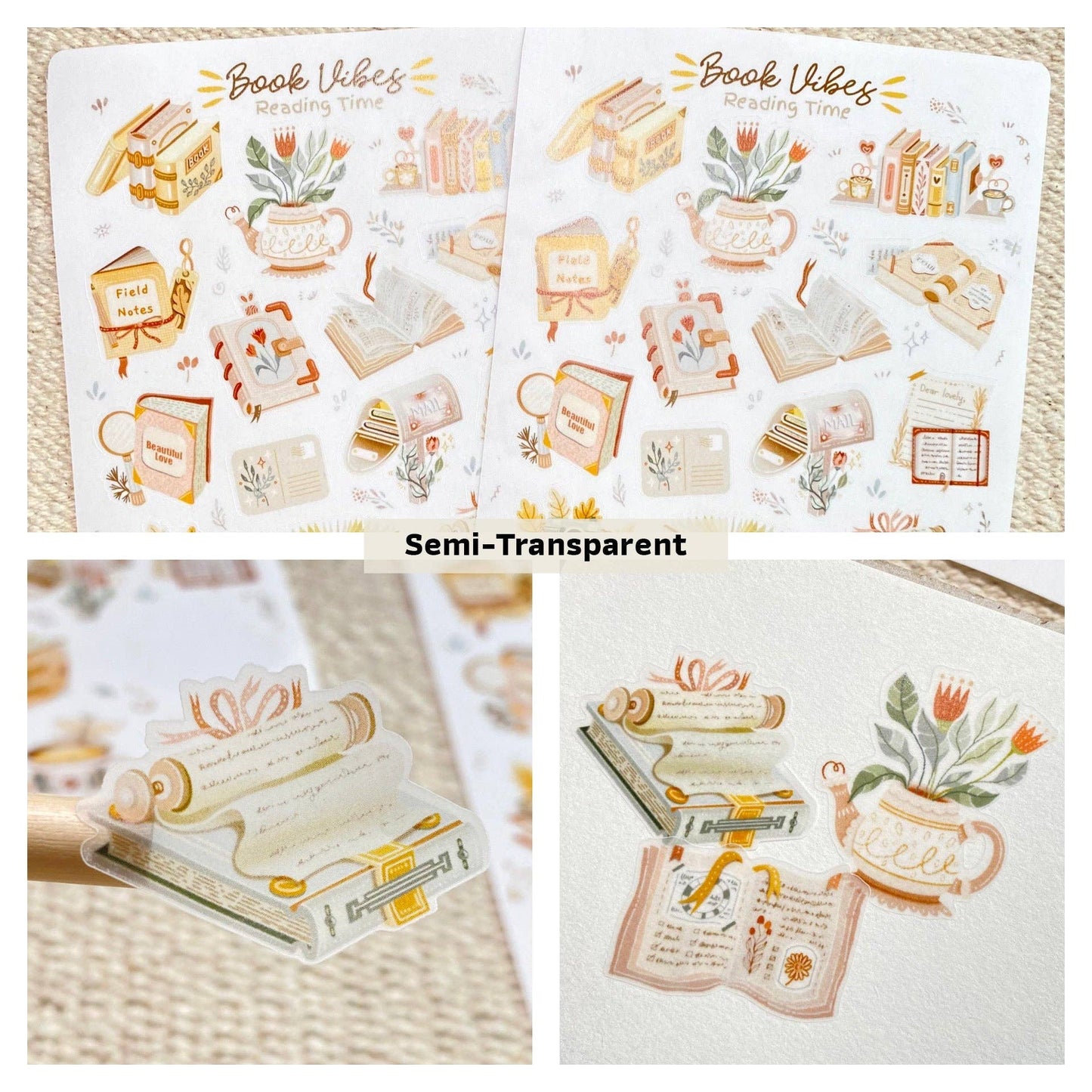 Book Vibes + Cozy Reading Time - Semi-Transparent Sticker Sheets