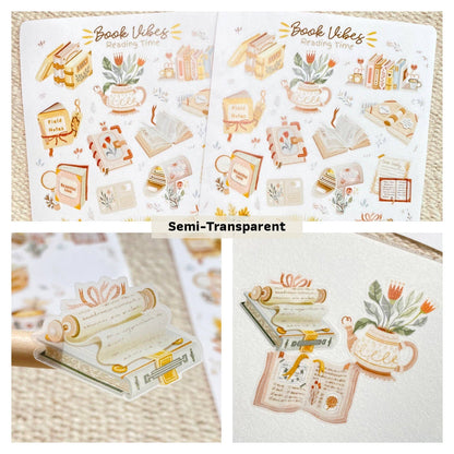 Book Vibes + Cozy Reading Time - Semi-Transparent Sticker Sheets