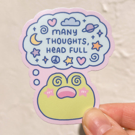 Many Thoughts Head Full Dizzy Matcha the Frog Vinyl Sticker