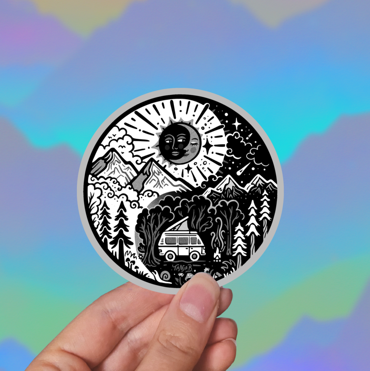 Yin, Yang, Fire, Van - Large Waterproof Sticker