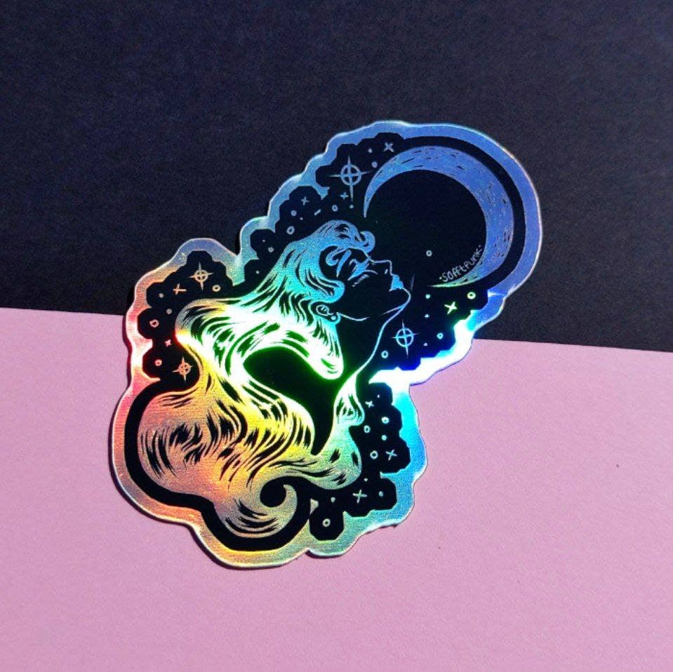 Moon Bathing Holographic Waterproof Sticker