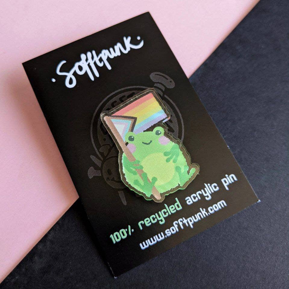 Progressive Pride Flag Frog 100% Recycled Acrylic Pin