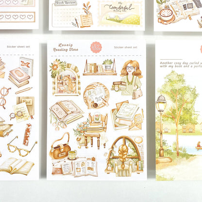 Lovely Reading Time - Sticker Sheet Set of 5 + Postcard