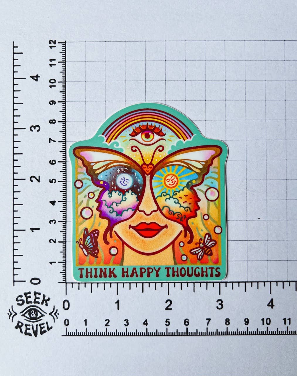 Think Happy Thoughts - Large Waterproof Sticker