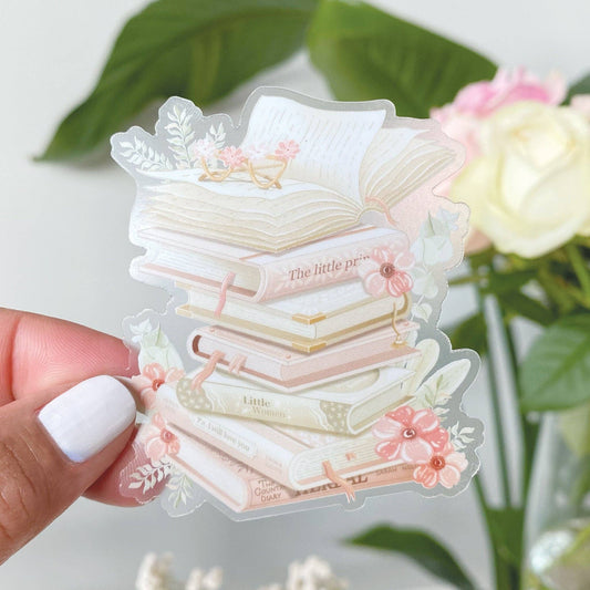 Stacked Books - Clear Vinyl Sticker